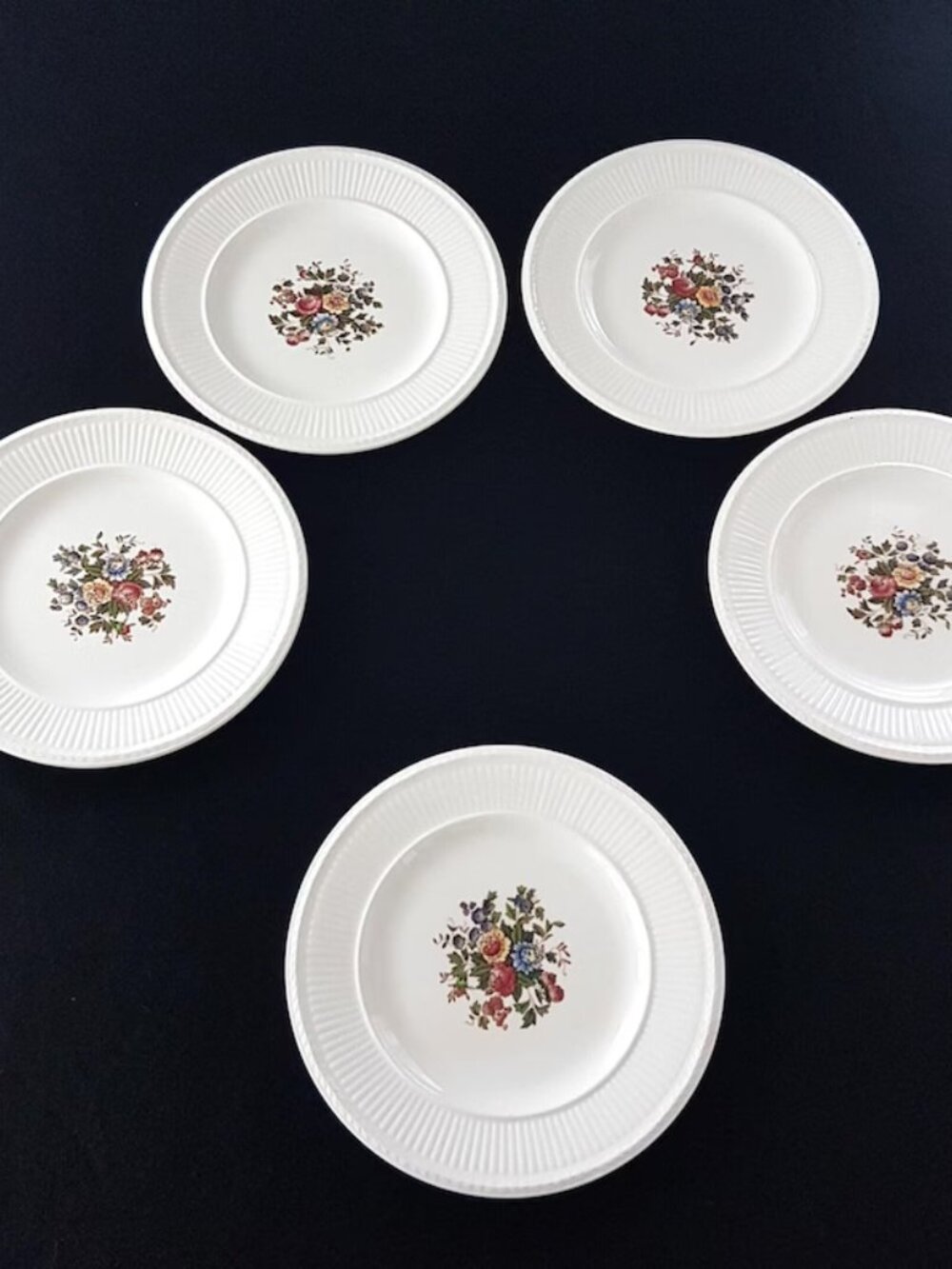Vintage Wedgwood Edme Conway Plates Set of 5 Floral Creamware